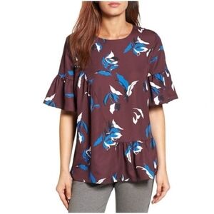 Halogen Floral Ruffle Sleeve Top - Multicolor